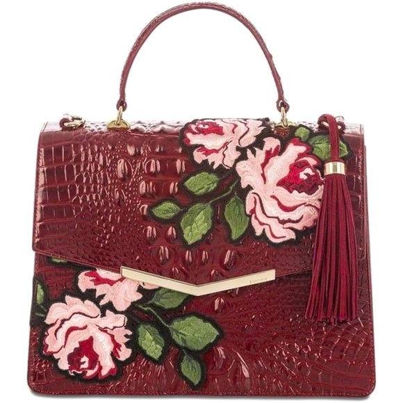 LIKE NEW Brahmin Gabriella - Chianti Rossini Croc Embossed & Rose Embroidery - Picture 3 of 16